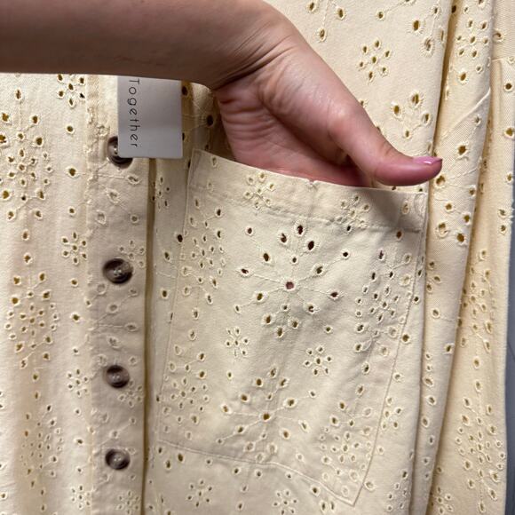 NWT By Together Yellow Long Sleeve Button Up Donny Eyelet Shacket Womens Large - Picture 7 of 11